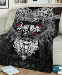 Viking Blanket God Odin and His Raven Sherpa Fleece Blanket Gifts for Viking Lovers