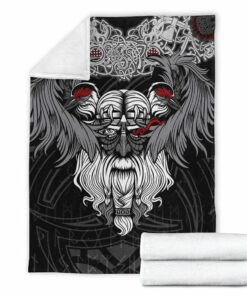 Viking Blanket God Odin and His Raven Sherpa Fleece Blanket Gifts for Viking Lovers