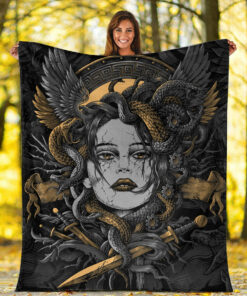 Viking Blanket Head Of Medusa Sherpa Fleece Blanket Gifts for Viking Lovers