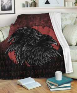 Viking Blanket Huginn And Muninn Birds Norse Mythology Crow Hunters Wildlife Animals Sherpa Fleece Blanket Gifts for Viking Lovers