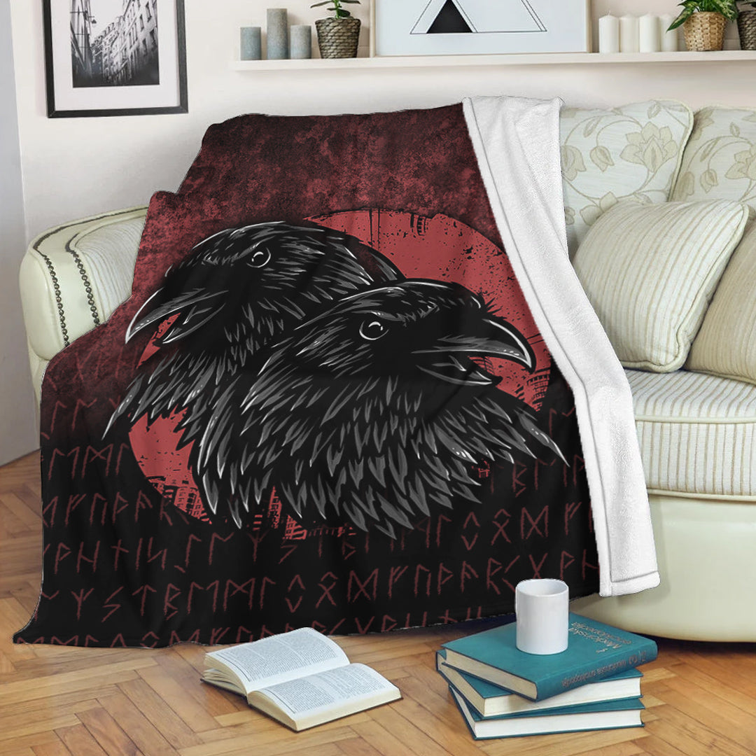 Viking Blanket Huginn And Muninn Birds Norse Mythology Crow Hunters Wildlife Animals Sherpa Fleece Blanket Gifts for Viking Lovers