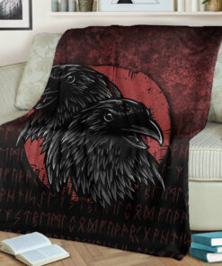 Viking Blanket Huginn And Muninn Birds Norse Mythology Crow Hunters Wildlife Animals Sherpa Fleece Blanket Gifts for Viking Lovers