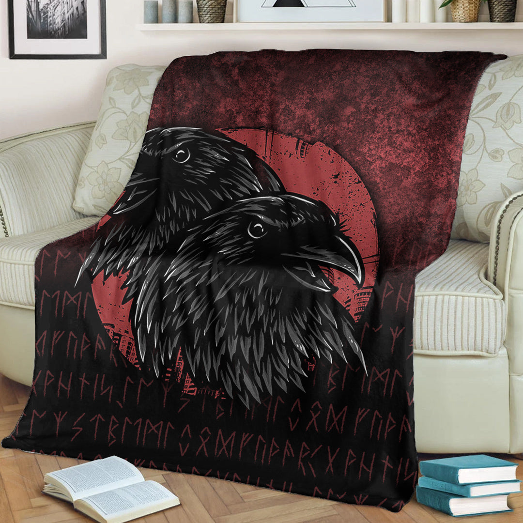 Viking Blanket Huginn And Muninn Birds Norse Mythology Crow Hunters Wildlife Animals Sherpa Fleece Blanket Gifts for Viking Lovers
