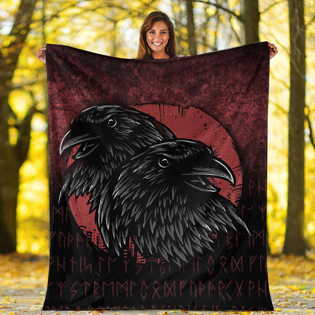 Viking Blanket Huginn And Muninn Birds Norse Mythology Crow Hunters Wildlife Animals Sherpa Fleece Blanket Gifts for Viking Lovers