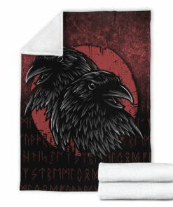 Viking Blanket Huginn And Muninn Birds Norse Mythology Crow Hunters Wildlife Animals Sherpa Fleece Blanket Gifts for Viking Lovers