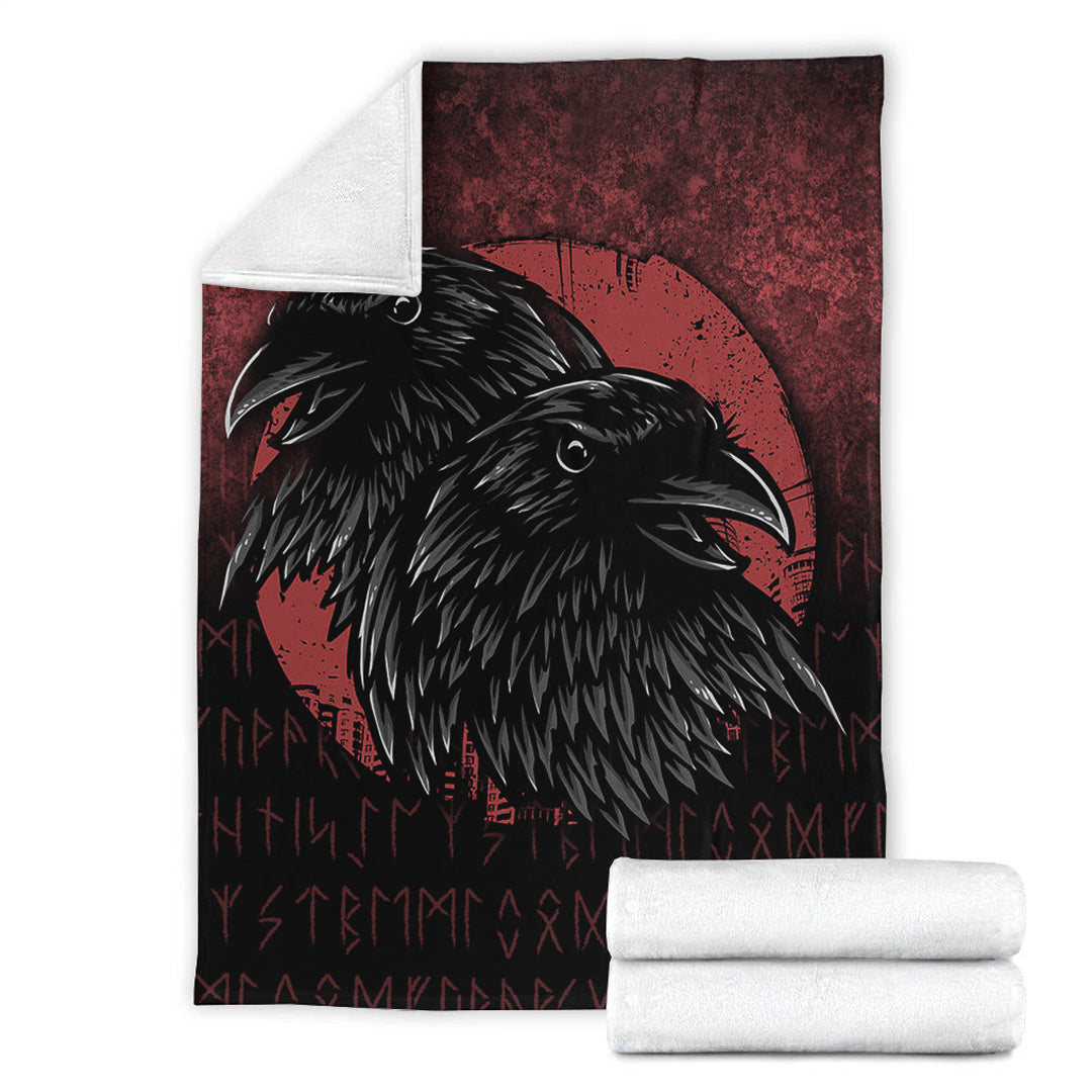 Viking Blanket Huginn And Muninn Birds Norse Mythology Crow Hunters Wildlife Animals Sherpa Fleece Blanket Gifts for Viking Lovers