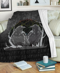 Viking Blanket Huginn And Muninn Norse Mythology Ravens Midgard Birds Crow Sherpa Fleece Blanket Gifts for Viking Lovers