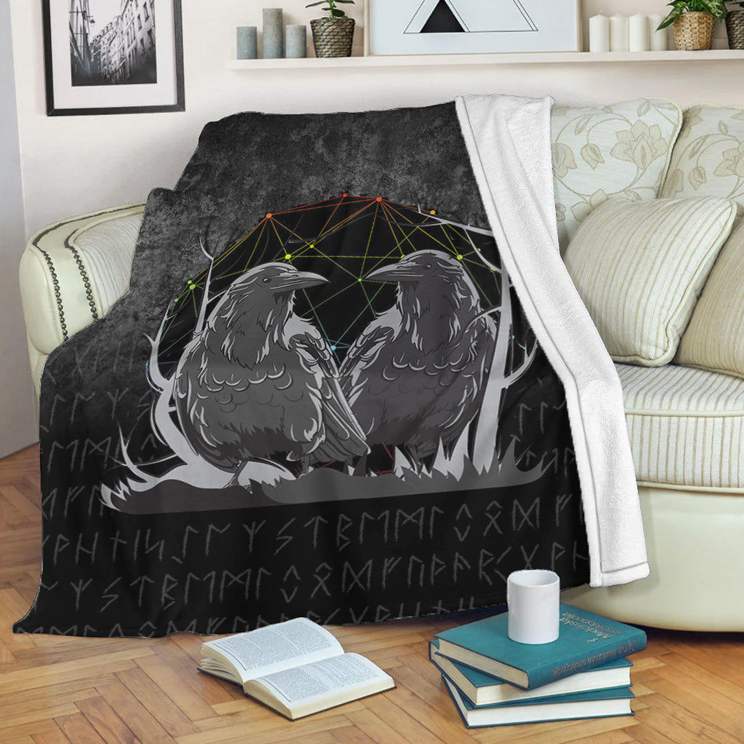 Viking Blanket Huginn And Muninn Norse Mythology Ravens Midgard Birds Crow Sherpa Fleece Blanket Gifts for Viking Lovers