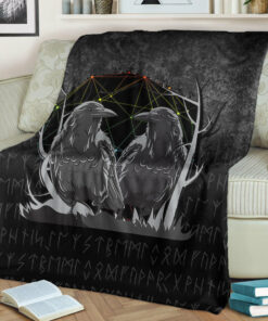 Viking Blanket Huginn And Muninn Norse Mythology Ravens Midgard Birds Crow Sherpa Fleece Blanket Gifts for Viking Lovers