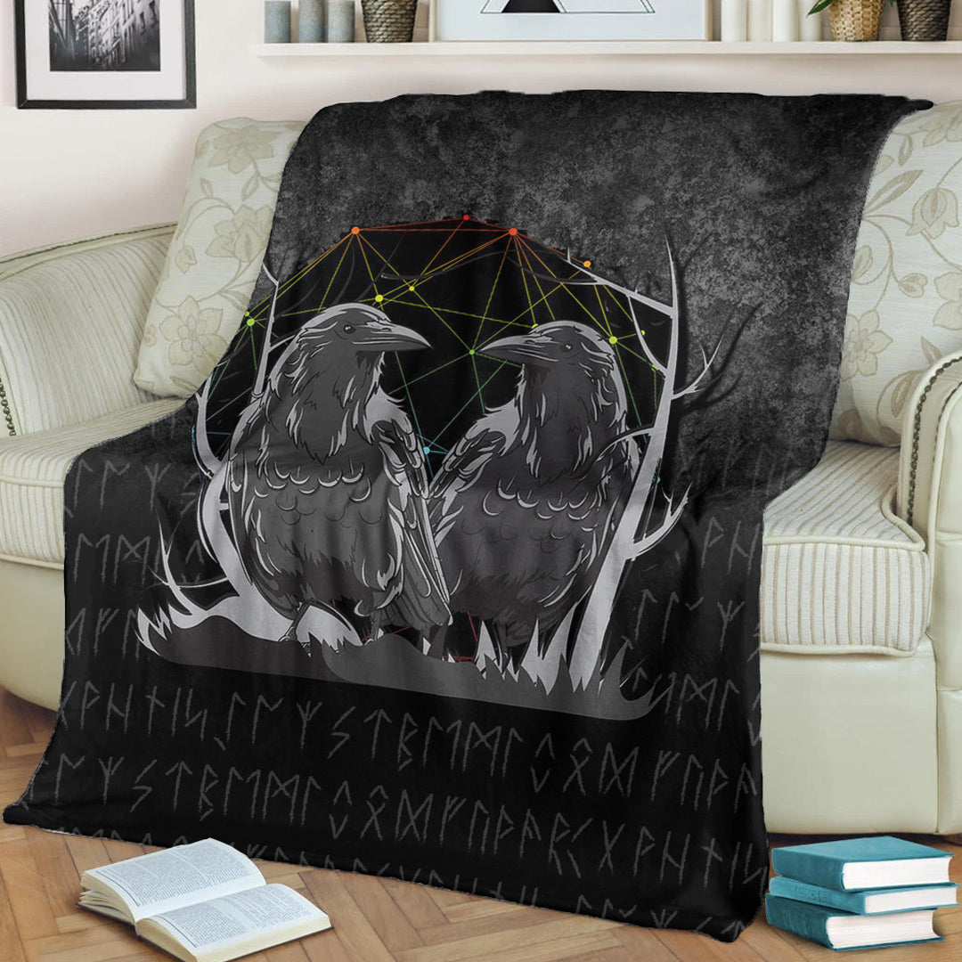 Viking Blanket Huginn And Muninn Norse Mythology Ravens Midgard Birds Crow Sherpa Fleece Blanket Gifts for Viking Lovers