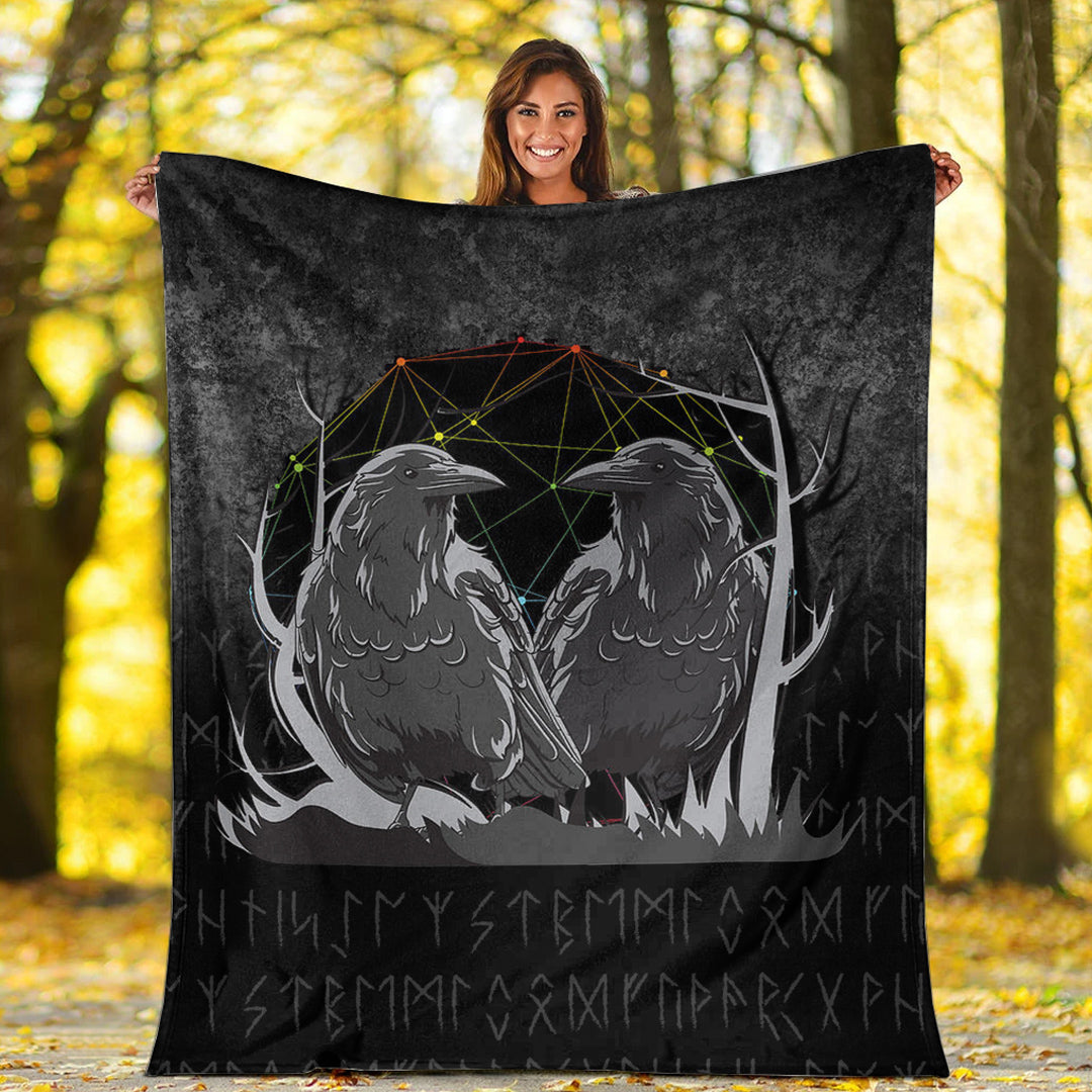 Viking Blanket Huginn And Muninn Norse Mythology Ravens Midgard Birds Crow Sherpa Fleece Blanket Gifts for Viking Lovers