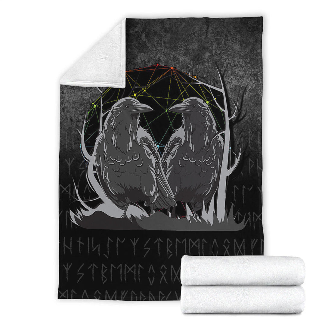 Viking Blanket Huginn And Muninn Norse Mythology Ravens Midgard Birds Crow Sherpa Fleece Blanket Gifts for Viking Lovers