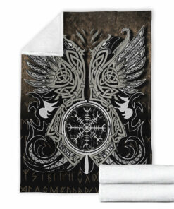 Viking Blanket Huginn & Muninn, Odin's Ravens Sherpa Fleece Blanket Gifts for Viking Lovers