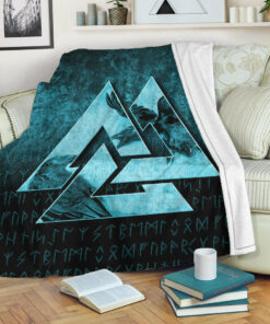 Viking Blanket Huginn Muninn Ravens from Odin Viking Cyan Version Sherpa Fleece Blanket Gifts for Viking Lovers