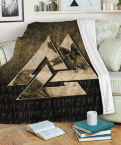 Viking Blanket Huginn Muninn Ravens from Odin Viking Gold Version Sherpa Fleece Blanket Gifts for Viking Lovers