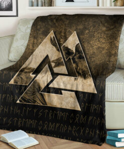 Viking Blanket Huginn Muninn Ravens from Odin Viking Gold Version Sherpa Fleece Blanket Gifts for Viking Lovers