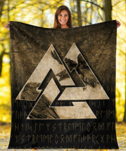Viking Blanket Huginn Muninn Ravens from Odin Viking Gold Version Sherpa Fleece Blanket Gifts for Viking Lovers