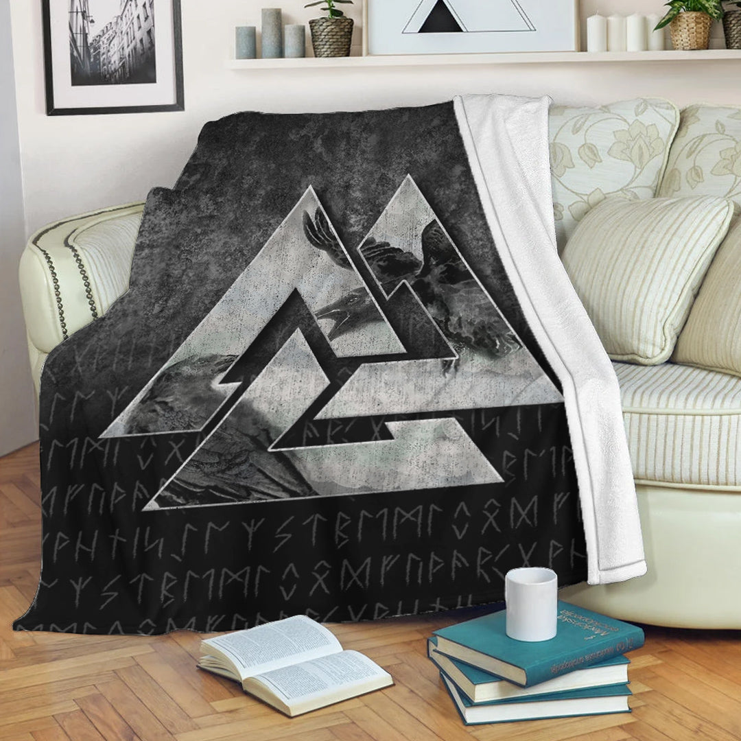 Viking Blanket Huginn Muninn Ravens from Odin Viking Sherpa Fleece Blanket Gifts for Viking Lovers
