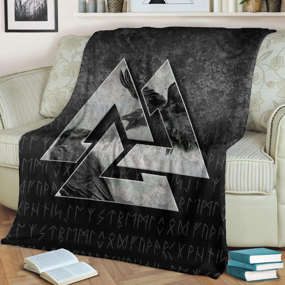 Viking Blanket Huginn Muninn Ravens from Odin Viking Sherpa Fleece Blanket Gifts for Viking Lovers