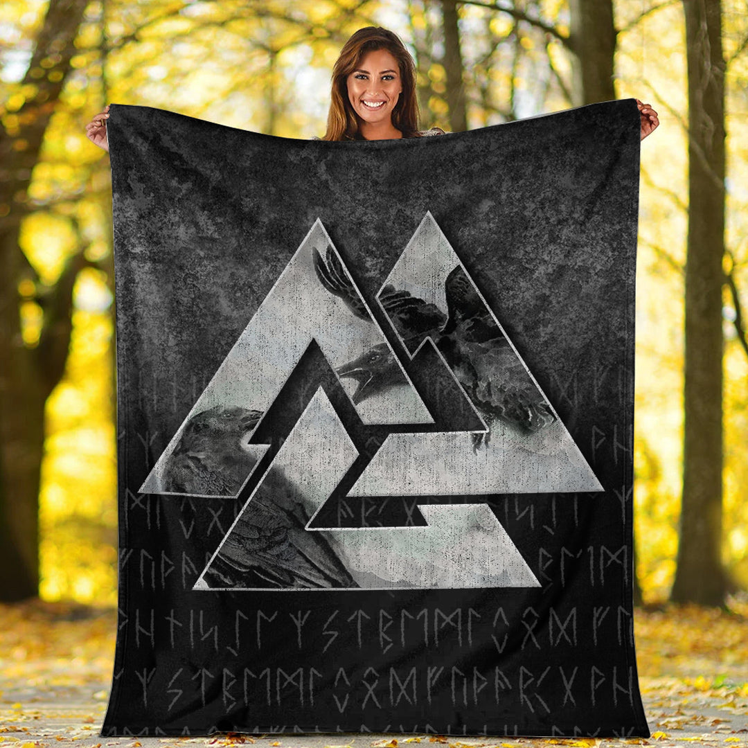 Viking Blanket Huginn Muninn Ravens from Odin Viking Sherpa Fleece Blanket Gifts for Viking Lovers