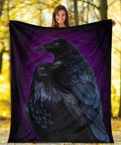 Viking Blanket Huginn and Muninn Sherpa Fleece Blanket Gifts for Viking Lovers