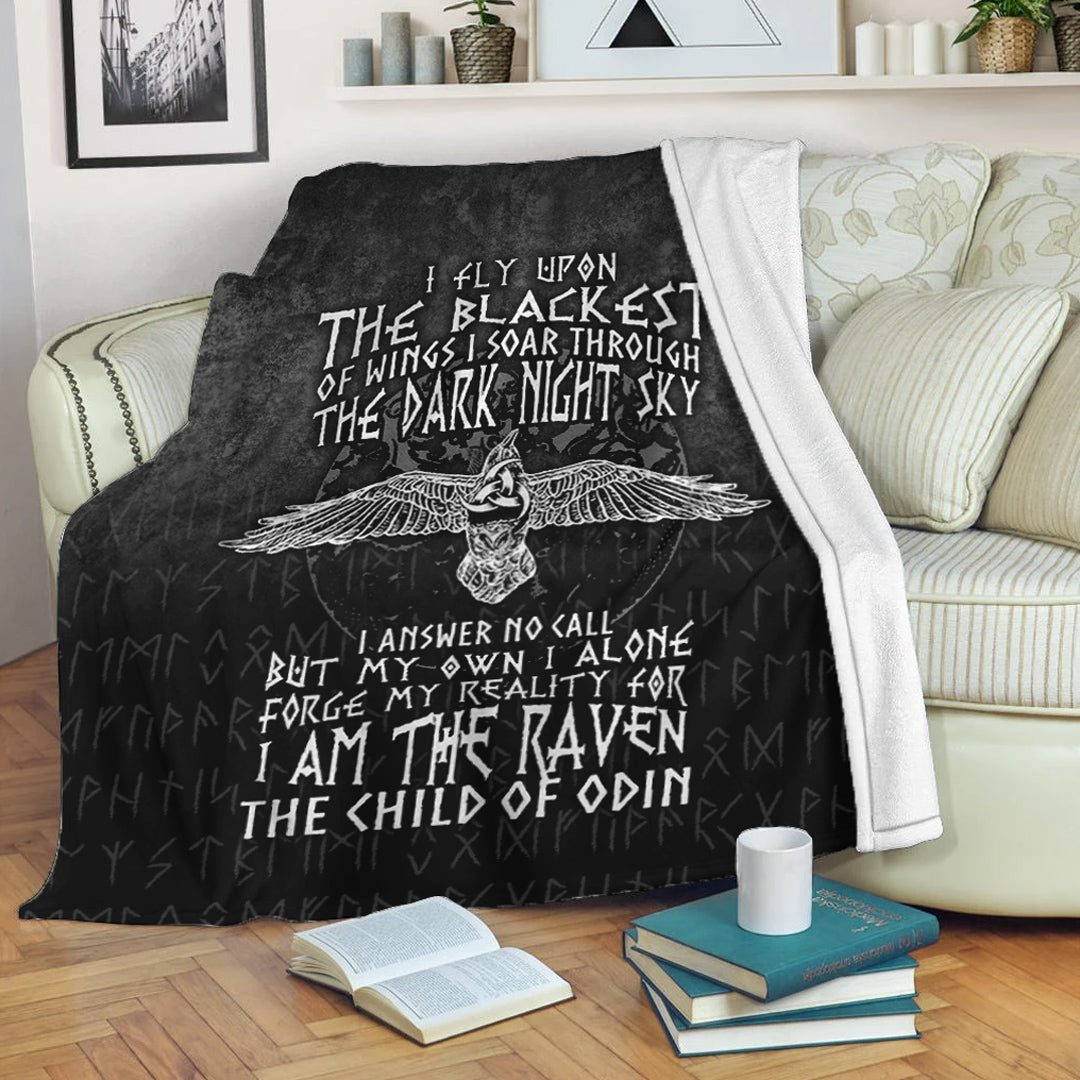 Viking Blanket I Am The Raven The Child Of Odin Sherpa Fleece Blanket Gifts for Viking Lovers