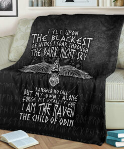 Viking Blanket I Am The Raven The Child Of Odin Sherpa Fleece Blanket Gifts for Viking Lovers