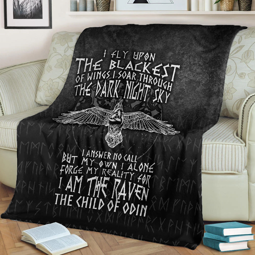Viking Blanket I Am The Raven The Child Of Odin Sherpa Fleece Blanket Gifts for Viking Lovers
