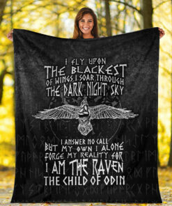 Viking Blanket I Am The Raven The Child Of Odin Sherpa Fleece Blanket Gifts for Viking Lovers