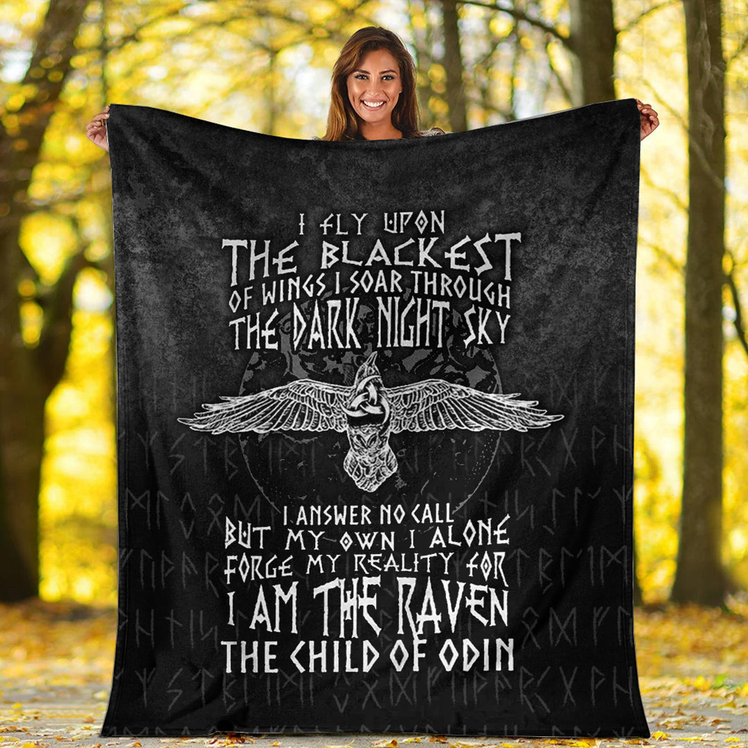 Viking Blanket I Am The Raven The Child Of Odin Sherpa Fleece Blanket Gifts for Viking Lovers