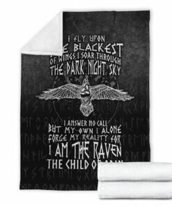 Viking Blanket I Am The Raven The Child Of Odin Sherpa Fleece Blanket Gifts for Viking Lovers