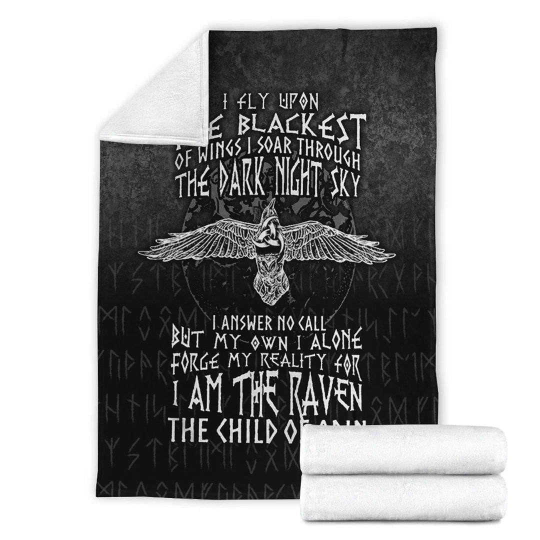 Viking Blanket I Am The Raven The Child Of Odin Sherpa Fleece Blanket Gifts for Viking Lovers