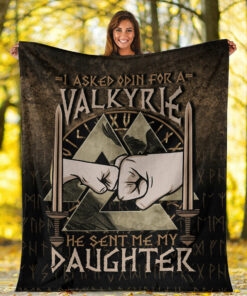 Viking Blanket I Asked Odin For A Valkyrie He Sent Me My Daughter Sherpa Fleece Blanket Gifts for Viking Lovers