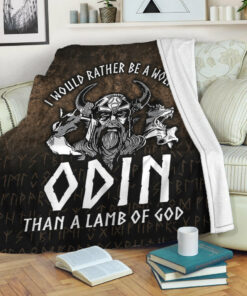 Viking Blanket I Would Rather Be A Wolf Of Odin Than A Lamb Of God Sherpa Fleece Blanket Gifts for Viking Lovers