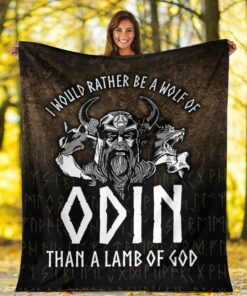 Viking Blanket I Would Rather Be A Wolf Of Odin Than A Lamb Of God Sherpa Fleece Blanket Gifts for Viking Lovers