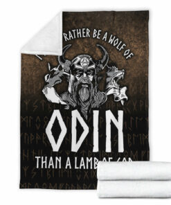Viking Blanket I Would Rather Be A Wolf Of Odin Than A Lamb Of God Sherpa Fleece Blanket Gifts for Viking Lovers
