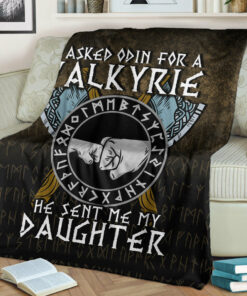 Viking Blanket I asked Odin for a Valkyrie Viking Daughter Sherpa Fleece Blanket Gifts for Viking Lovers