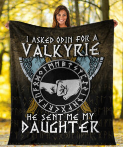 Viking Blanket I asked Odin for a Valkyrie Viking Daughter Sherpa Fleece Blanket Gifts for Viking Lovers
