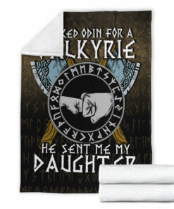Viking Blanket I asked Odin for a Valkyrie Viking Daughter Sherpa Fleece Blanket Gifts for Viking Lovers