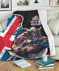 Viking Blanket Iceland Warrior Brush Style Sherpa Fleece Blanket Gifts for Viking Lovers