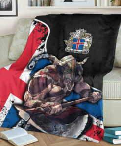 Viking Blanket Iceland Warrior Brush Style Sherpa Fleece Blanket Gifts for Viking Lovers