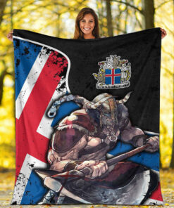 Viking Blanket Iceland Warrior Brush Style Sherpa Fleece Blanket Gifts for Viking Lovers