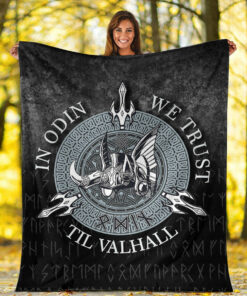 Viking Blanket In Odin We Trust Sherpa Fleece Blanket Gifts for Viking Lovers