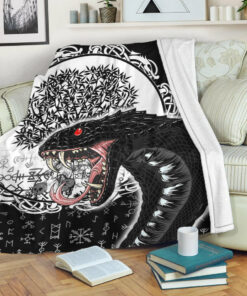Viking Blanket Jomngandr and Yggdrasil Black and White Sherpa Fleece Blanket Gifts for Viking Lovers