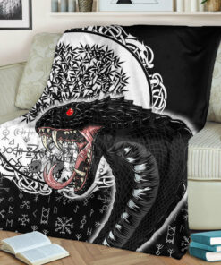 Viking Blanket Jomngandr and Yggdrasil Black and White Sherpa Fleece Blanket Gifts for Viking Lovers