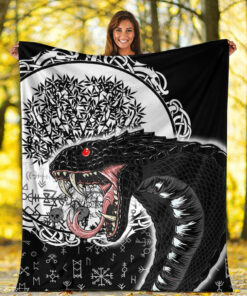 Viking Blanket Jomngandr and Yggdrasil Black and White Sherpa Fleece Blanket Gifts for Viking Lovers