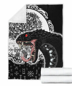 Viking Blanket Jomngandr and Yggdrasil Black and White Sherpa Fleece Blanket Gifts for Viking Lovers