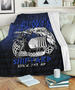 Viking Blanket Kattegat Longboat Raven Norse Mythology Flokis Shipyard Sherpa Fleece Blanket Gifts for Viking Lovers