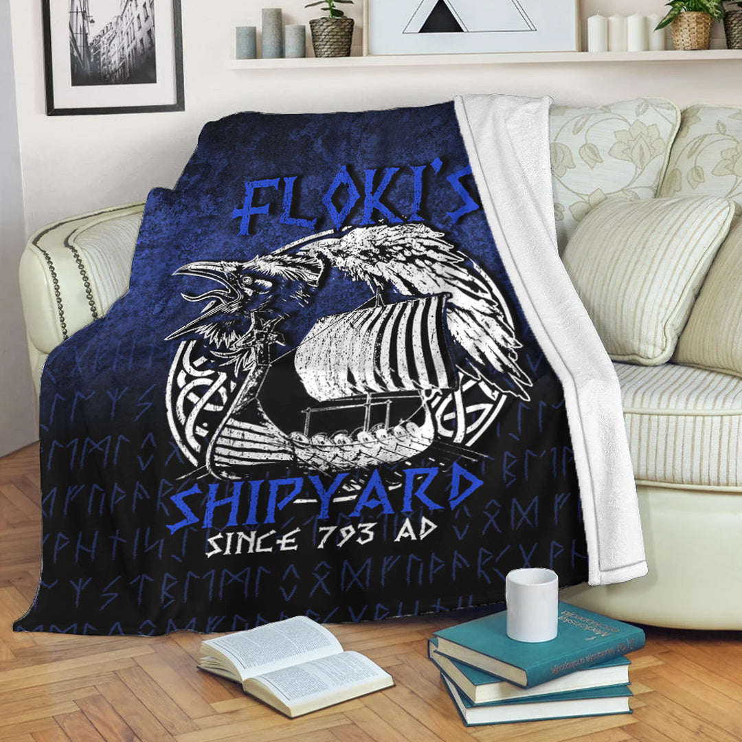 Viking Blanket Kattegat Longboat Raven Norse Mythology Flokis Shipyard Sherpa Fleece Blanket Gifts for Viking Lovers