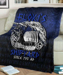 Viking Blanket Kattegat Longboat Raven Norse Mythology Flokis Shipyard Sherpa Fleece Blanket Gifts for Viking Lovers